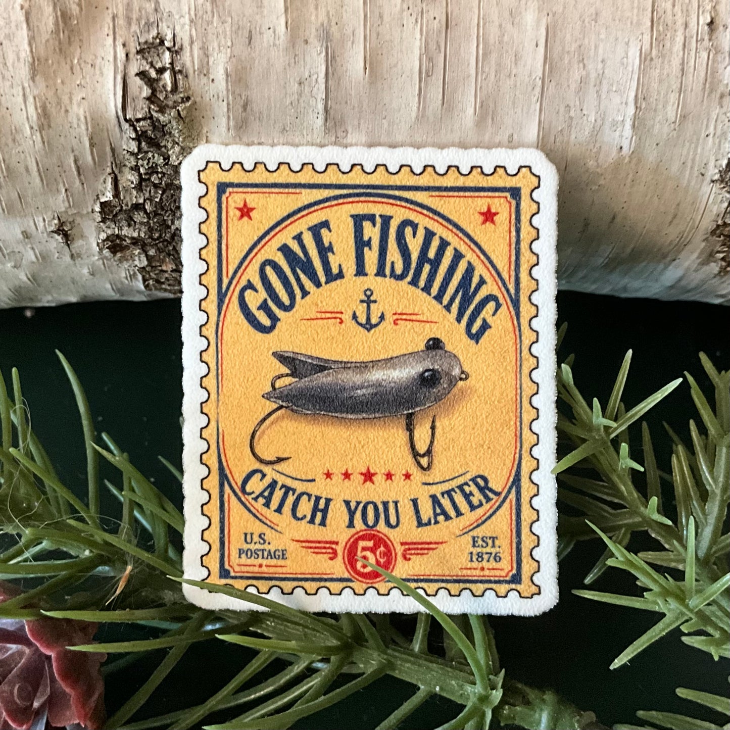 Hand-Carved Frog Vintage Lure Stamp Magnet