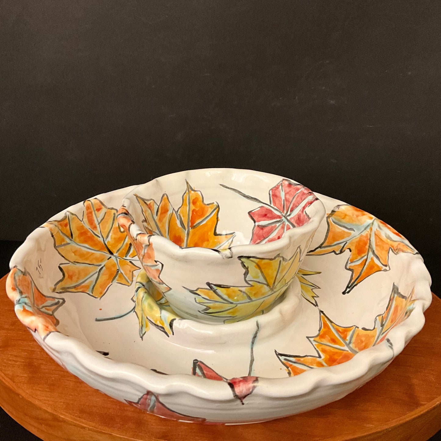 Chip and Dip Set Autumn Leaves on White Background