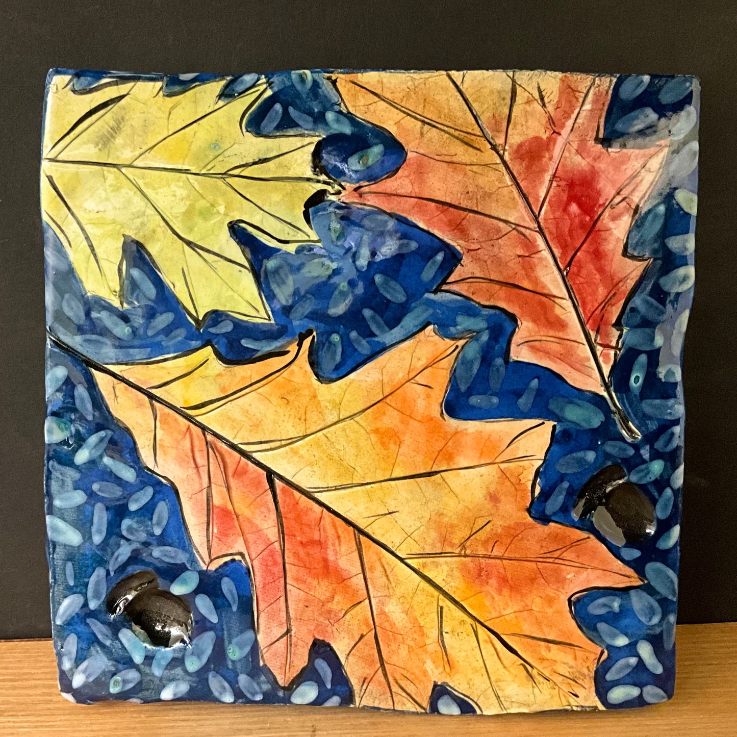 Trivet Fall Oak Leaves and Acorns on Dark Blue