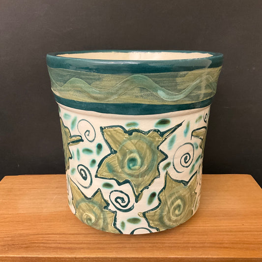 Large Crock/Vase with Green Leaves