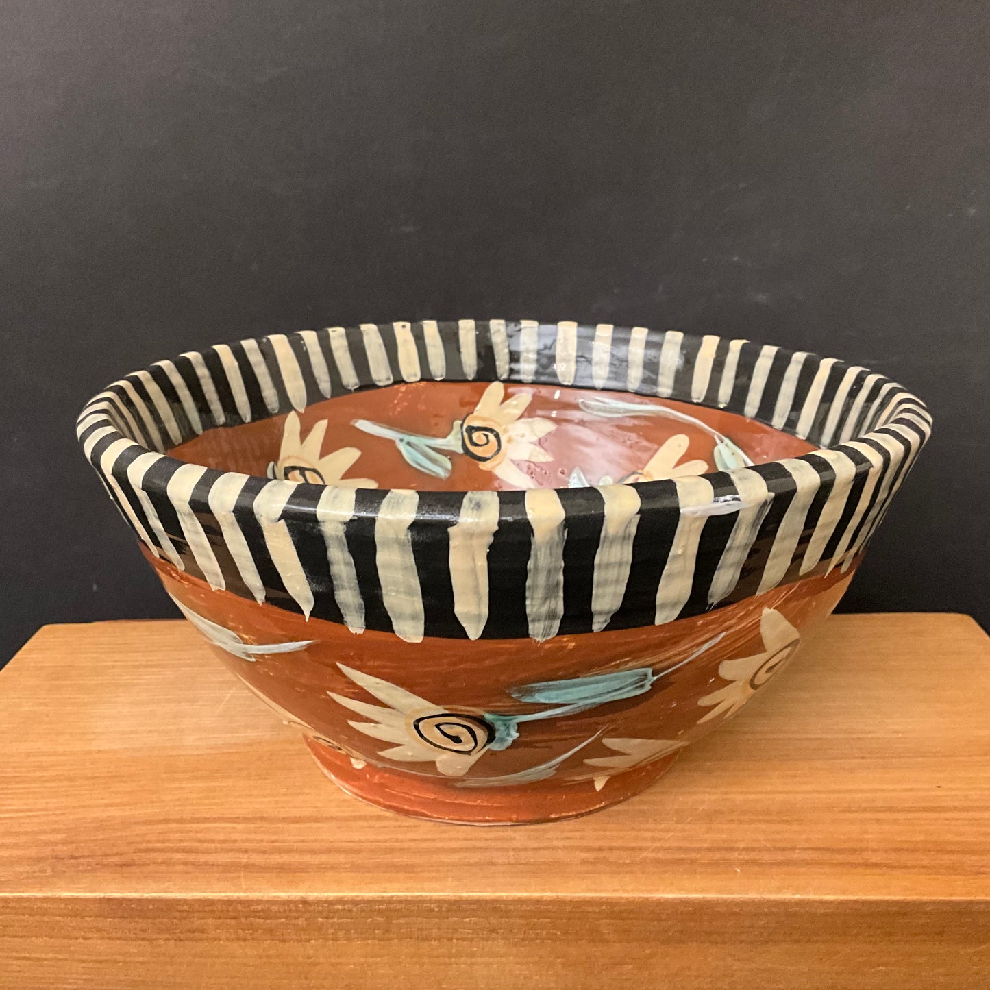 Bowl Brown with Yellow Flowers