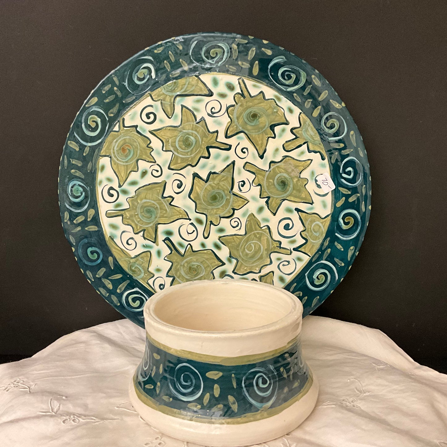 Green Leaf Cake Plate and Stand