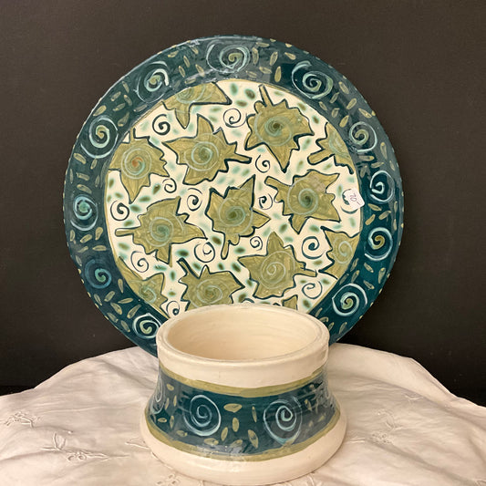 Green Leaf Cake Plate and Stand