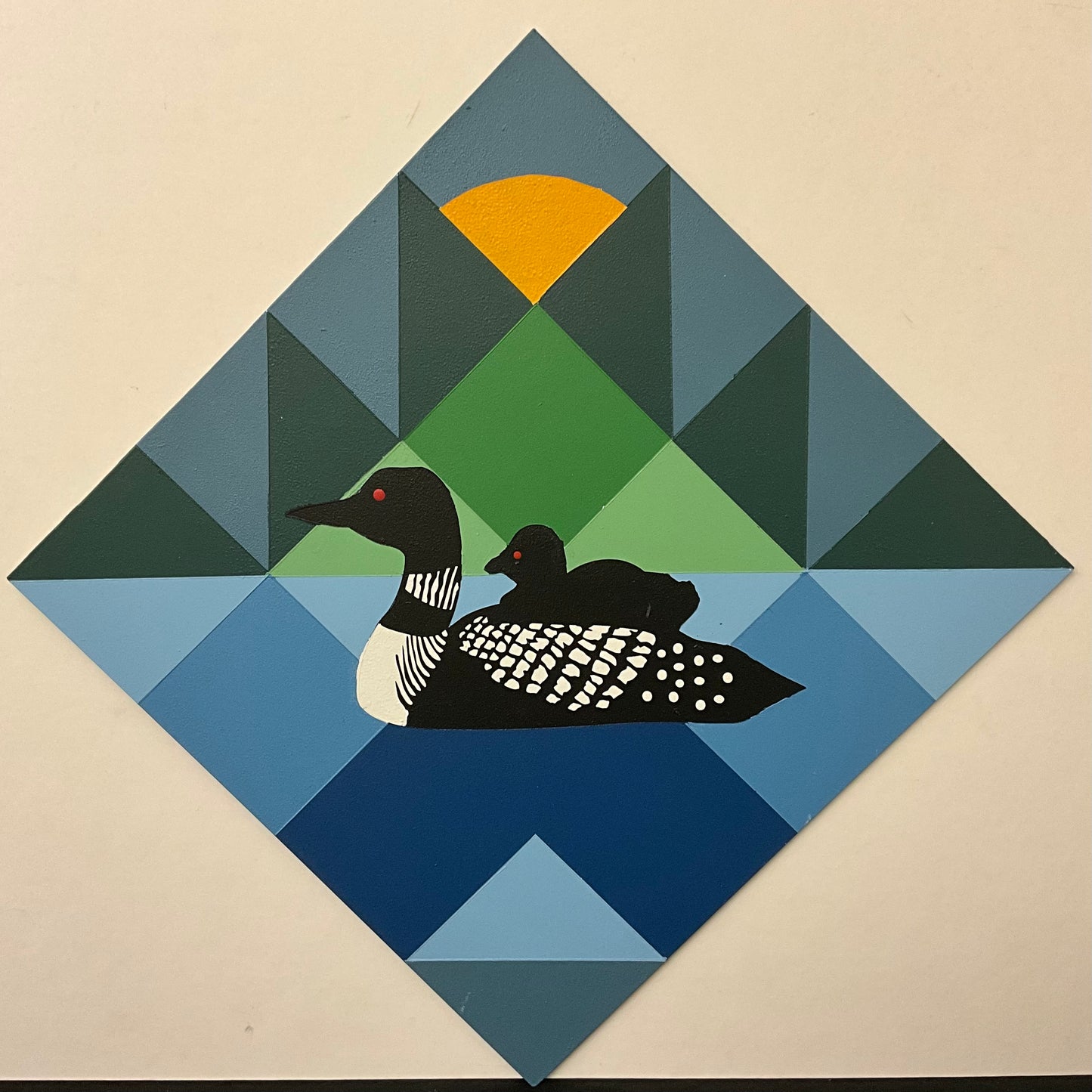 Mama Loon and Baby with Sunset 1’x1’