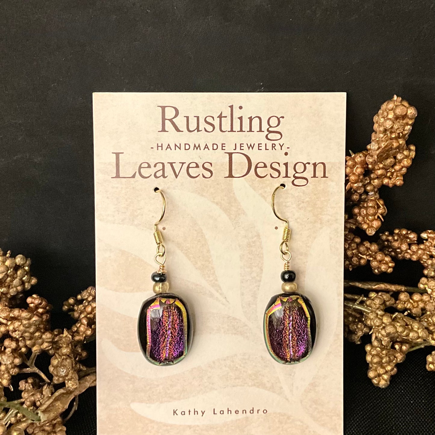 PInk/Purple “Scarab” Fused Glass Earrings