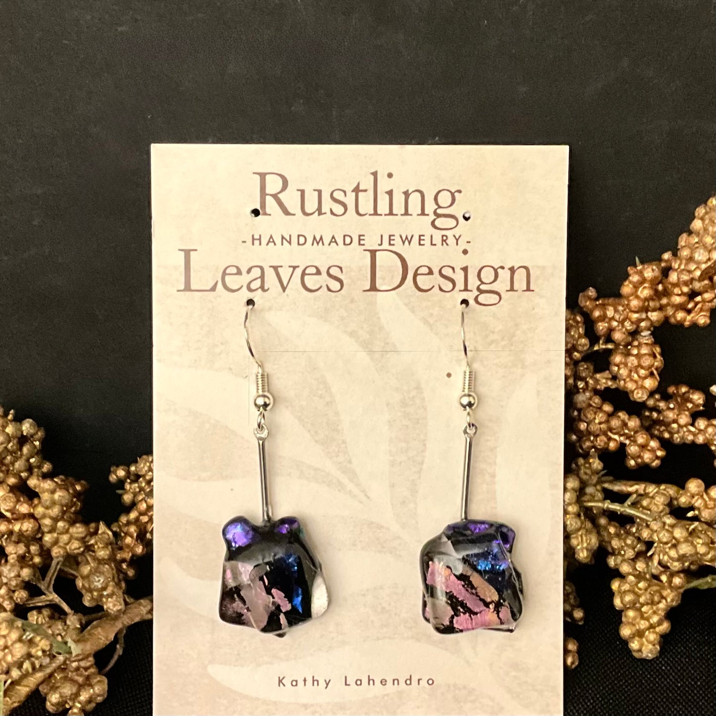 Freeform Jewel Tone Fused Glass Earrings