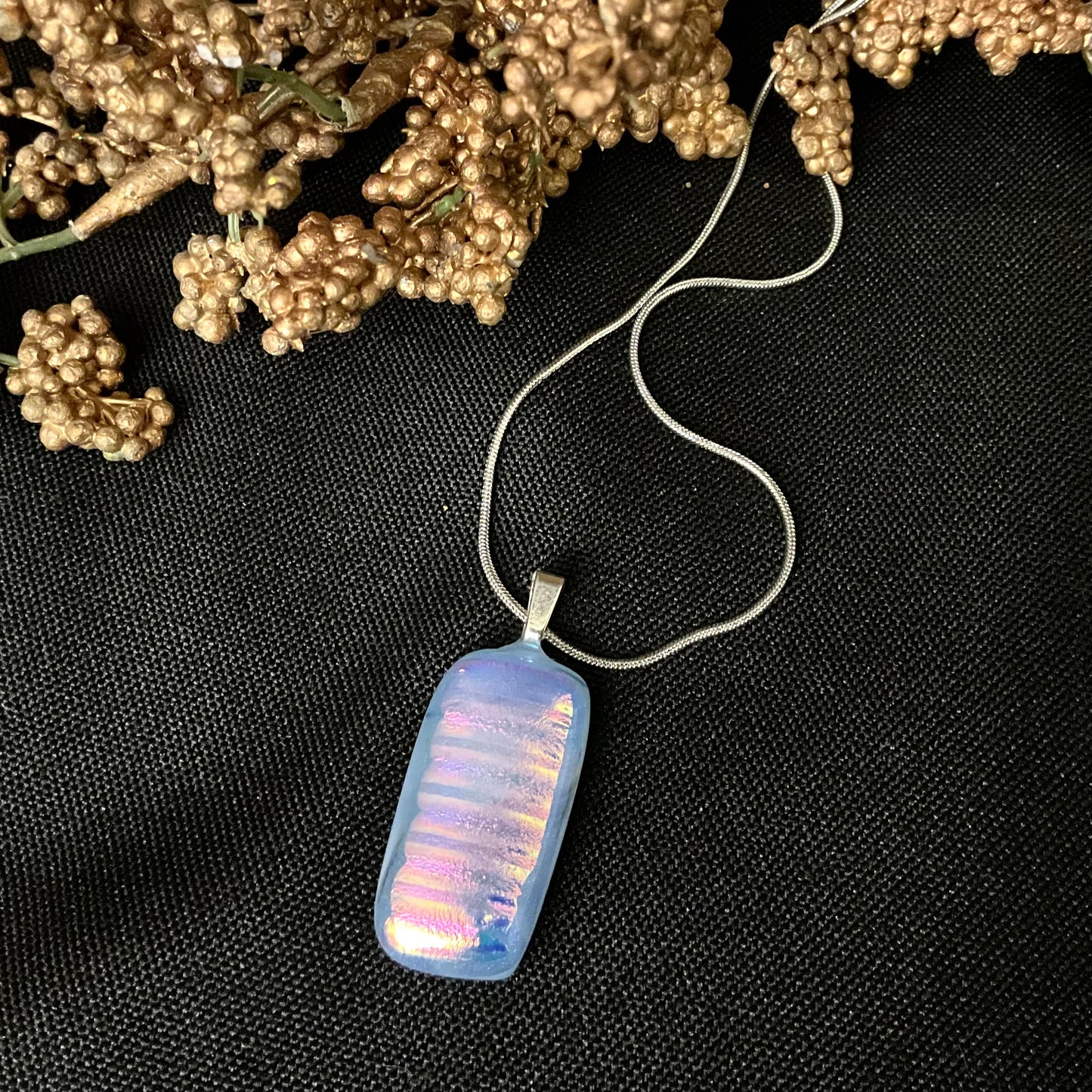 Fused Glass Pendant in Iridescent Blue/White