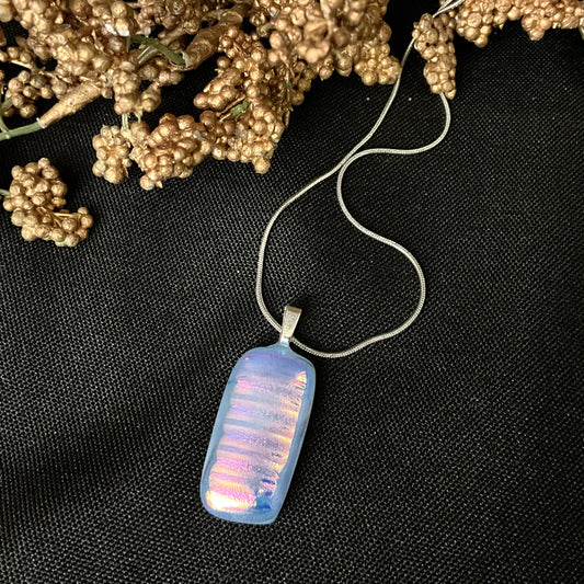 Fused Glass Pendant in Iridescent Blue/White