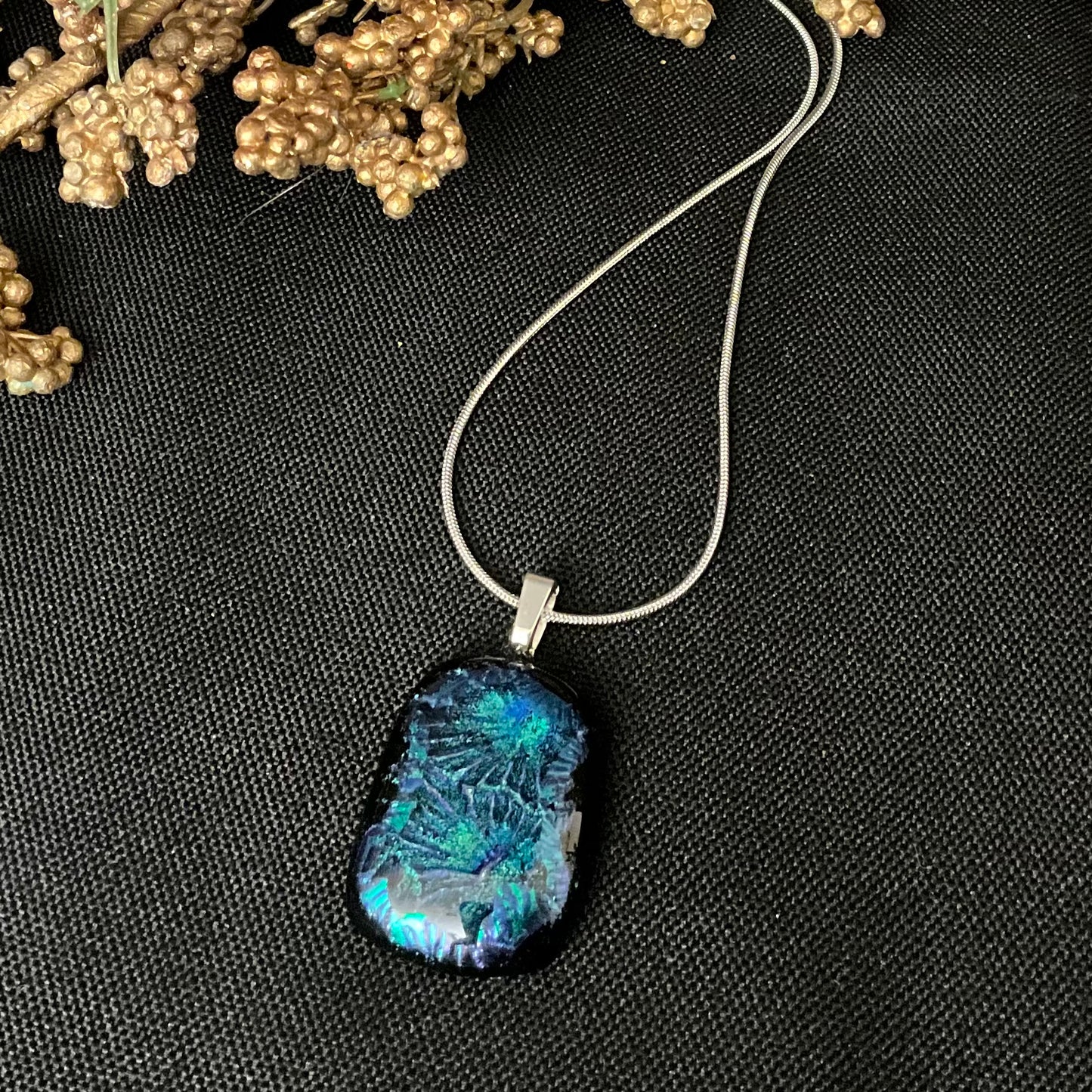 Freeform Fused Glass Pendant “Starburst“ Patterns in Blues