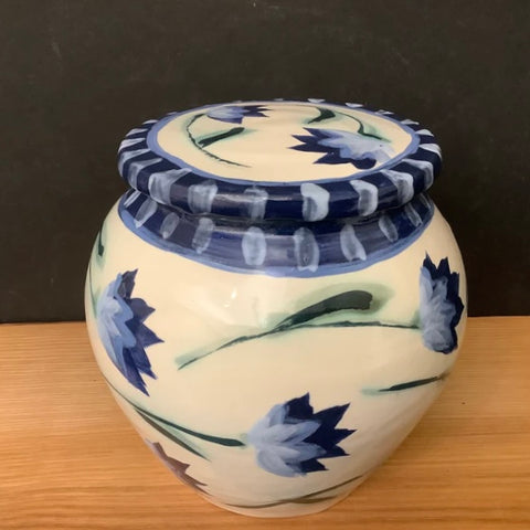White Ginger Jar with Blue Flowers