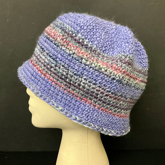 Hand Crocheted Hat in Fine Yarn in Lilac, Pink, Grays