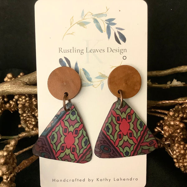 Red & Green motif triangle Earrings