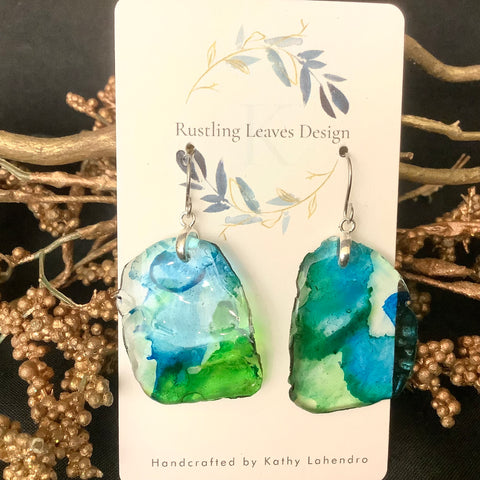 Blue & Green recycled plastic Arch Earrings