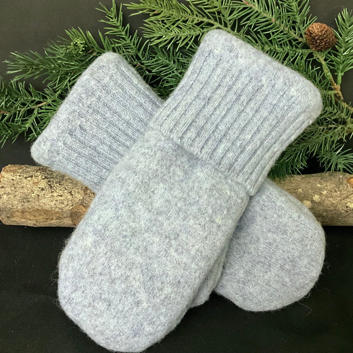 “Upcycled" Wool Sweater Mittens in Sky Blue Heather