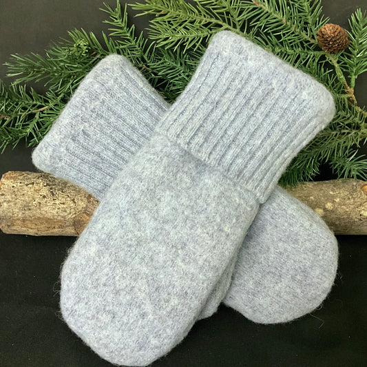 “Upcycled" Wool Sweater Mittens in Sky Blue Heather