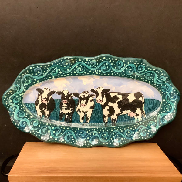 Cows Platter with dark green border