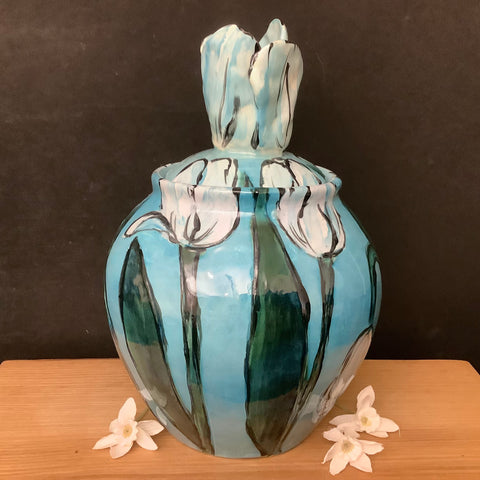 Aqua Blue Tulip Lidded Jar