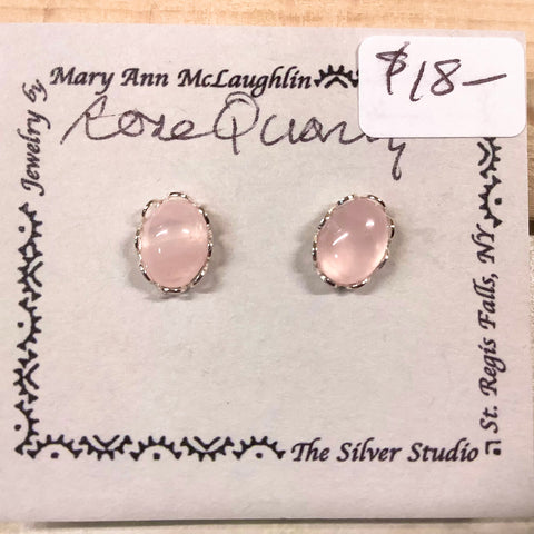 8x6 Post Earrings Rose Quartz