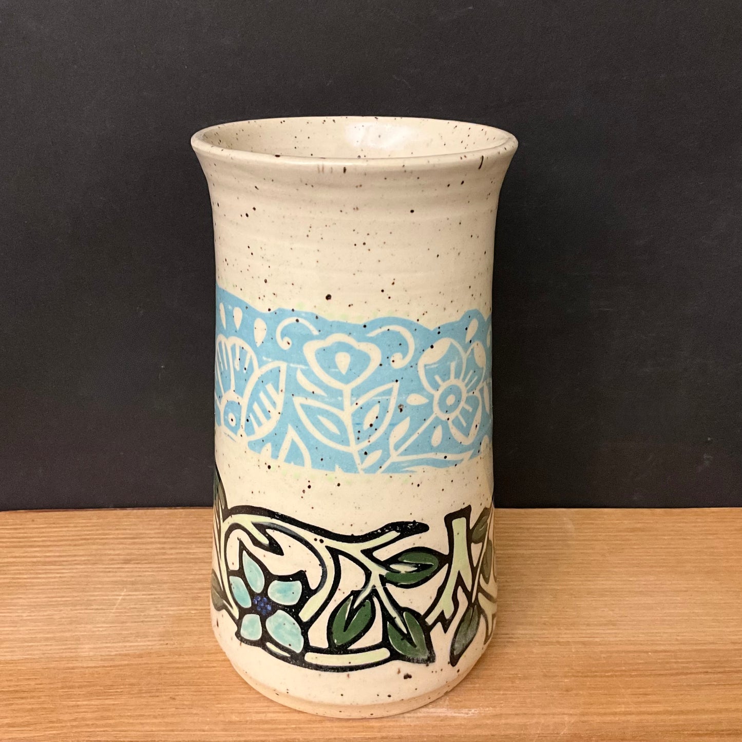 Vase in Cream with Sky Blue Pattern