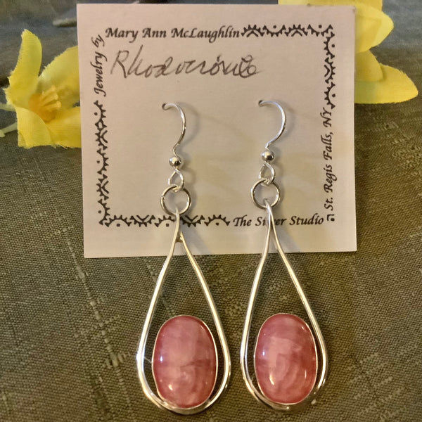 Teardrop Earrings with Rhodochrosite