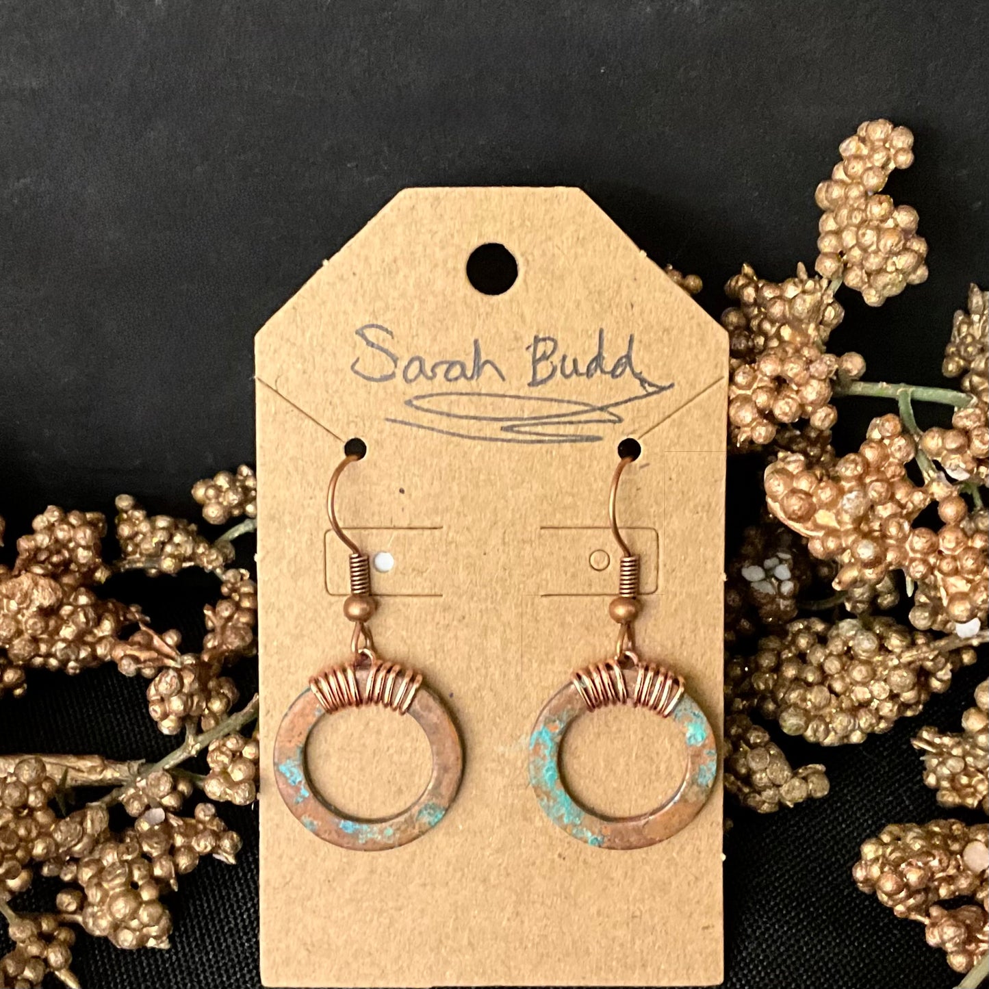 Copper Patina Earrings - Large Copper Hoops