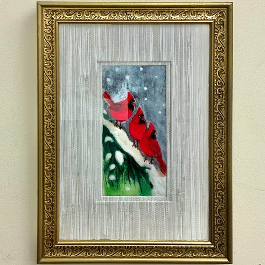 Framed Needle Felted Northern Cardinals