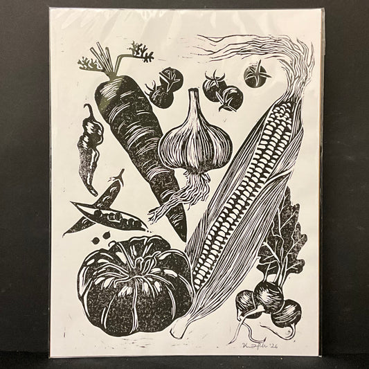 Garden Vegetable Medley Original Print on White