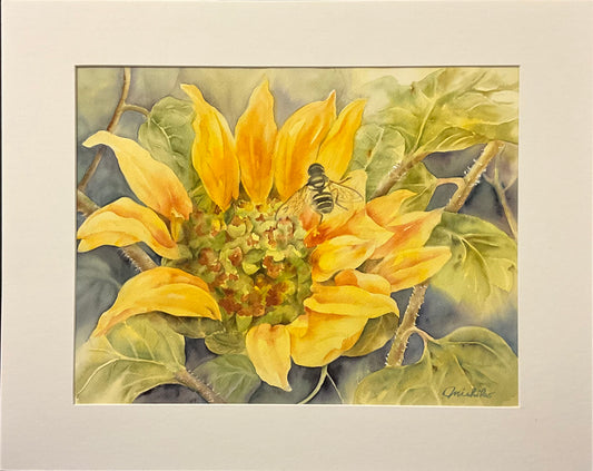 "Bee at Work", Original  Watercolor, Matted