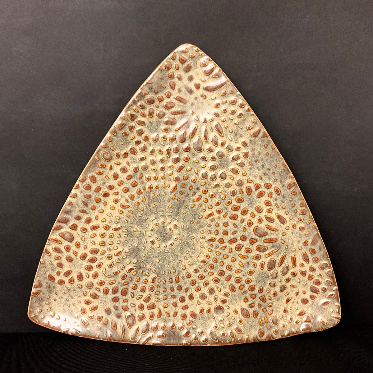 Triangle Platter Sage and Brown “Seeds” Design