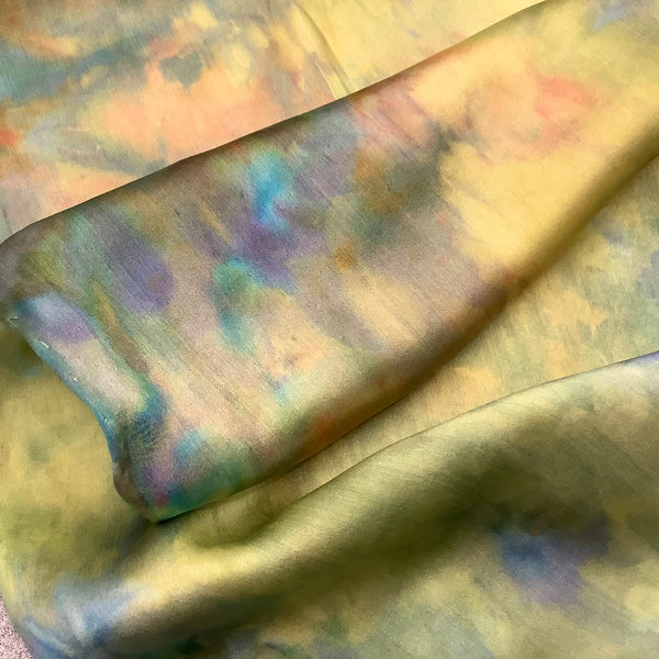 Narrow Ice Dyed Silk Satin Scarf - Lalique colorway