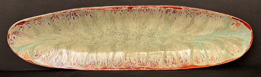 Long Narrow Oval Tray in Celadon with Brown
