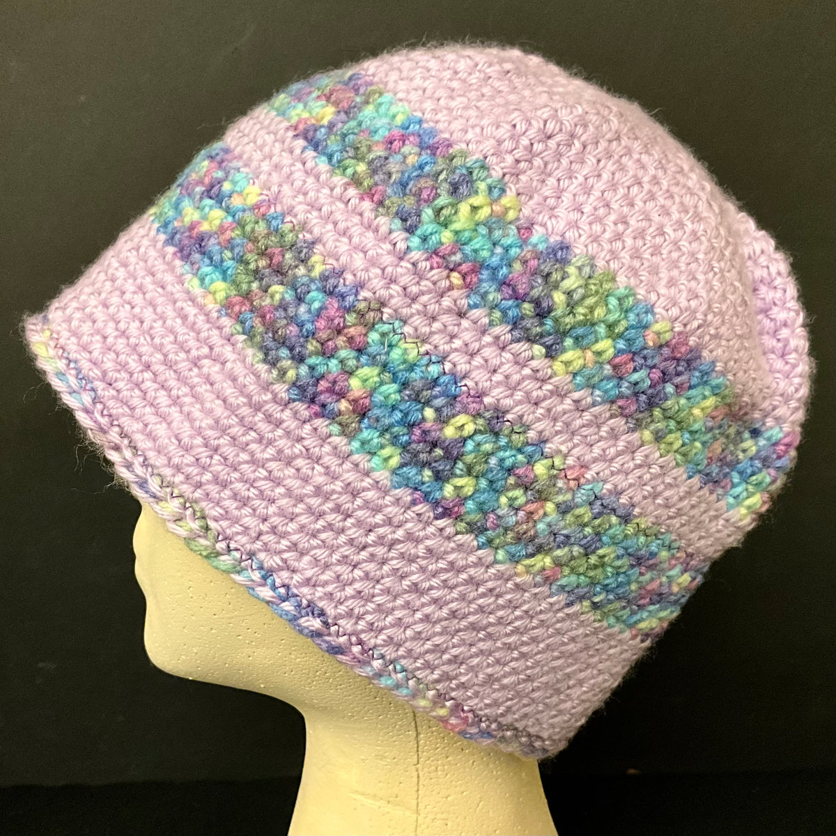 Hand Crocheted Hat in Fine Yarn in Lilac - size M