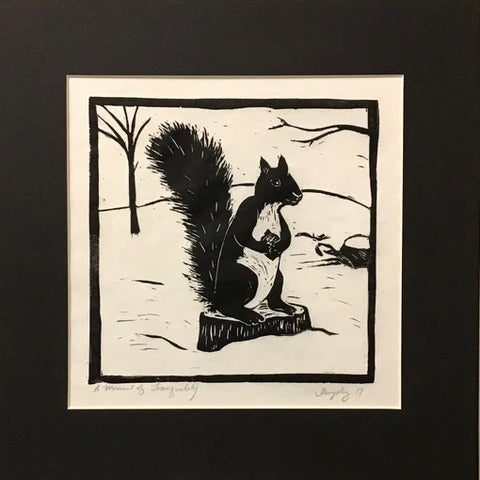 “A Moment of Tranquility” Rubber Block Print with Black Mat