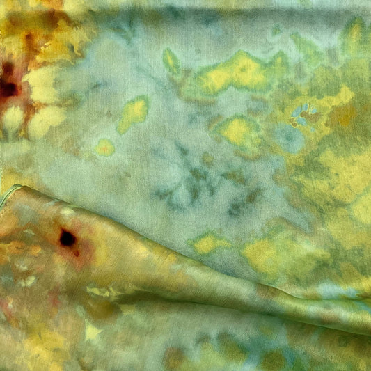 medium Ice Dyed Silk Satin Scarf - Glimmering Forest Colorway