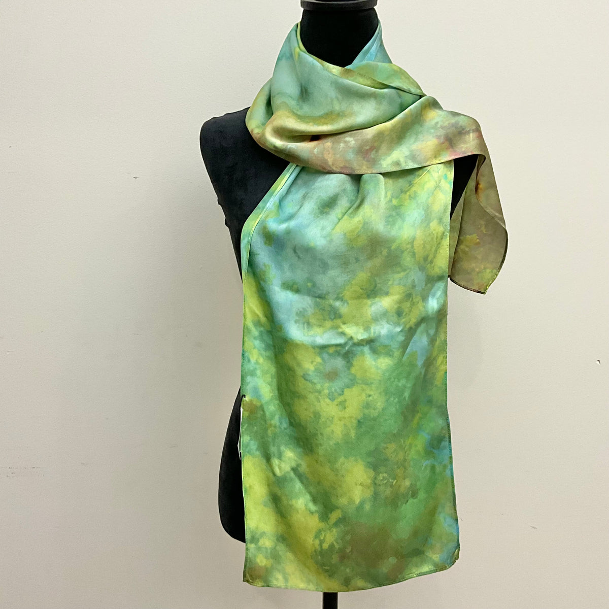 medium Ice Dyed Silk Satin Scarf - Glimmering Forest Colorway