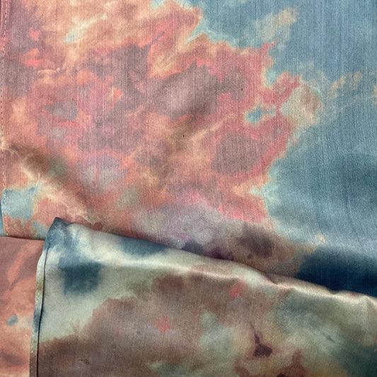 Small Ice Dyed Silk Satin Scarf - Moody Blues Colorway