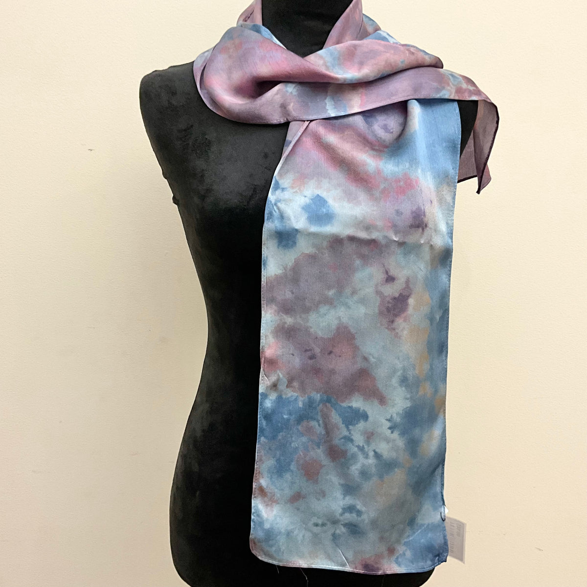 Small Ice Dyed Silk Satin Scarf - Moody Blues Colorway