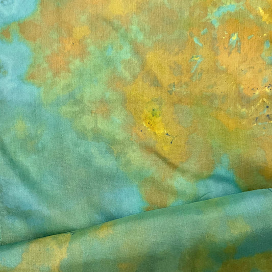 Small Haboti Ice Dyed Silk Satin Scarf - Turquoise Colorway