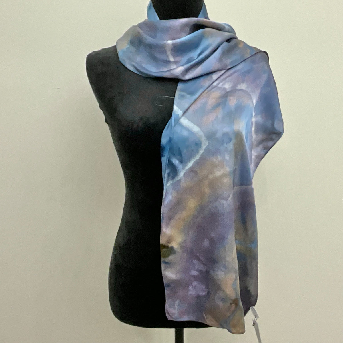 medium Ice Dyed Silk Satin Scarf - Moody Blues Colorway