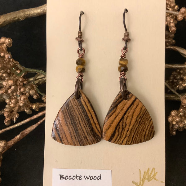 Earrings Bocote Wood Tiger Eye Beads #251