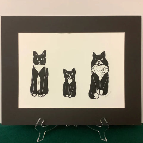 “Tuxedo Family” Rubber Block Print Matted