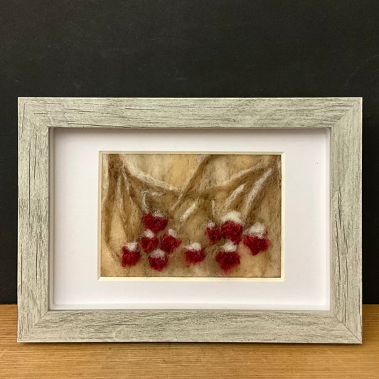 "Winter Berry" Hand Felted 7"x5" Painting