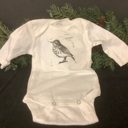 Long Sleeve Onesie “Hermit Thrush” 0-3 Month Size