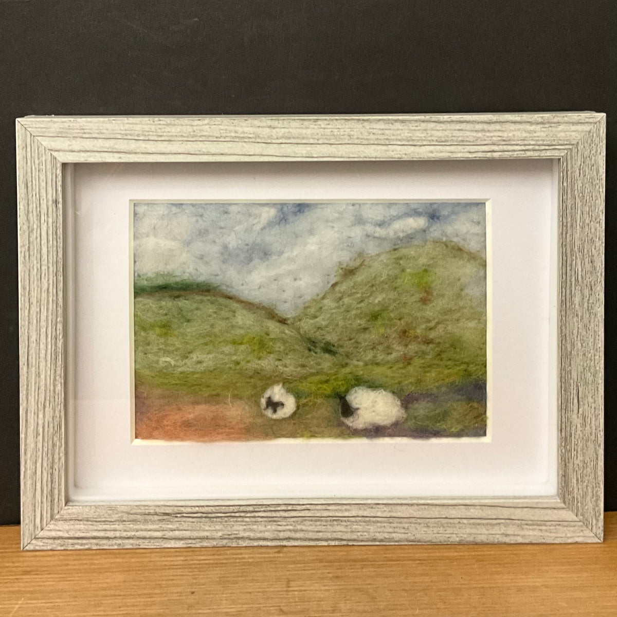 "Sheep Grazing" Hand Felted 6"x8" Landscape