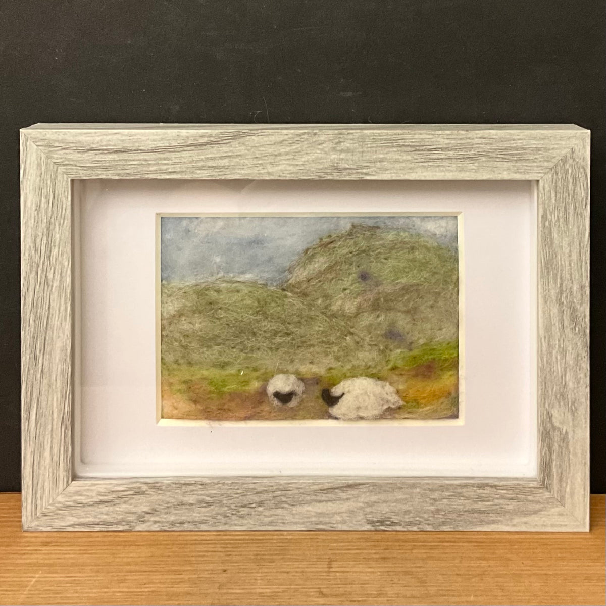 "Sheep Grazing" Hand Felted 7"x5" Painting