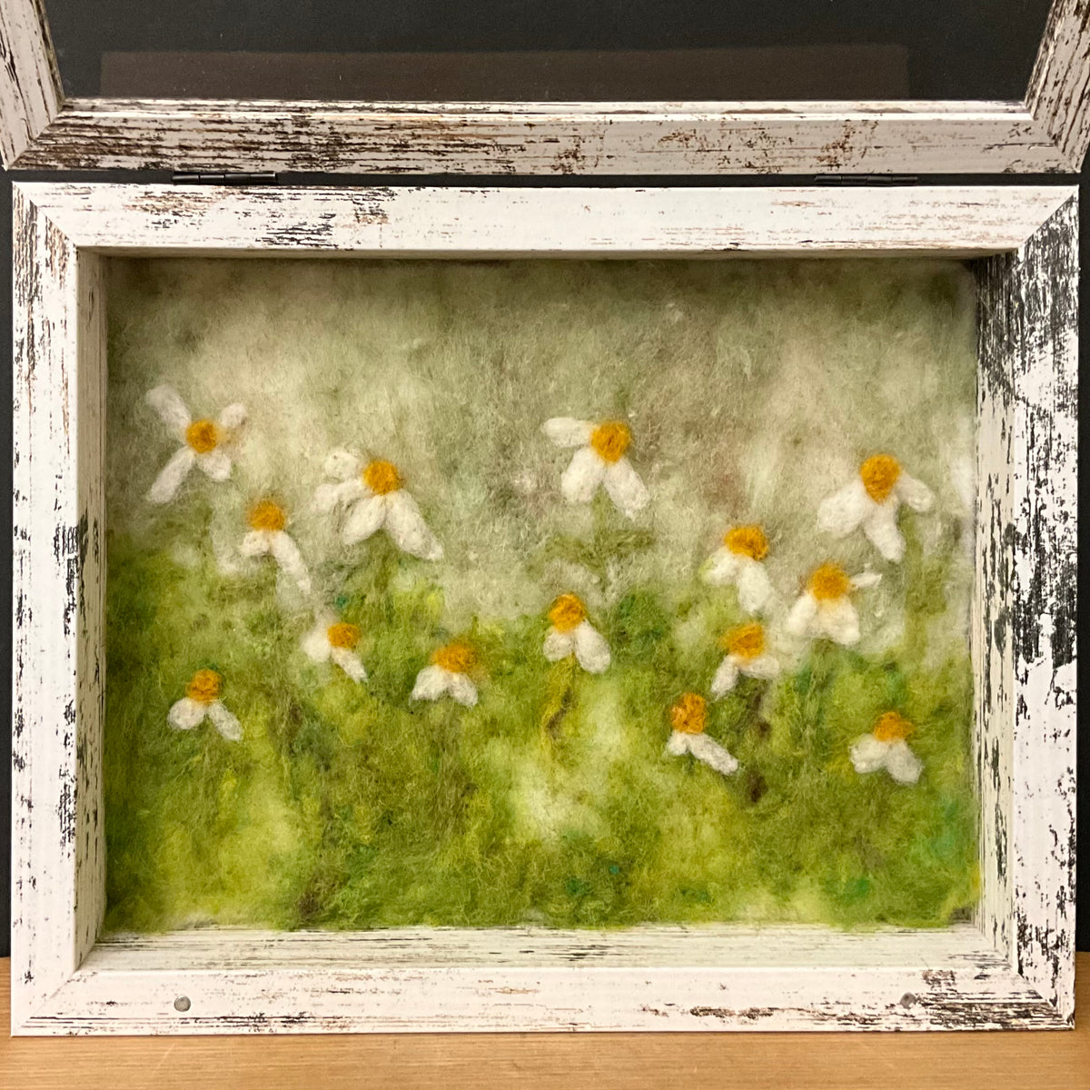 "Daisy" Hand Felted Painting Shadowbox