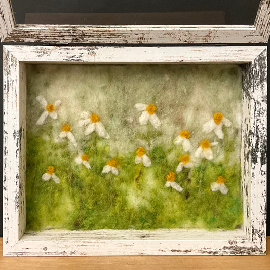 "Daisy" Hand Felted Painting Shadowbox