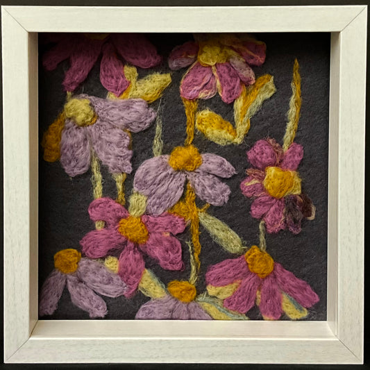 "Coneflowers" Hand Felted Painting 10"x10" Shadowbox