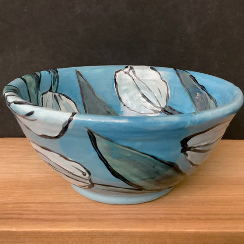 Bowl Dark Aqua with White Tulips