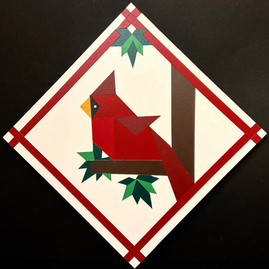 Barn Quilt Cardinal w/ Leaves 1' x 1'